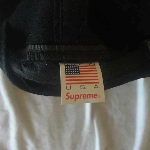 supreme black wool 6 panel strap back