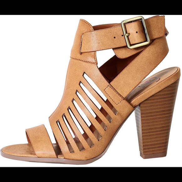 Tan Cutout stacked heel sandal booties - Picture 1 of 1