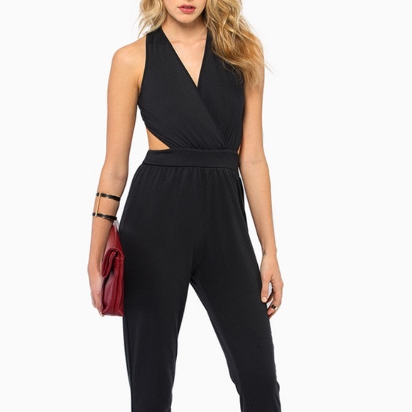 Tobi Pants - Black Backless Strappy Low Cut Jumpsuit