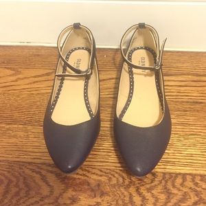 Old Navy Dark Blue Point Toe Ankle Strap Flats