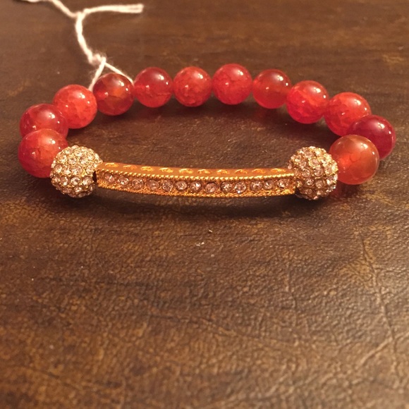 Brown semiprecious stretch bling bar bracelet
