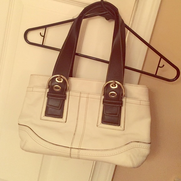 Authentic white and brown coach purse