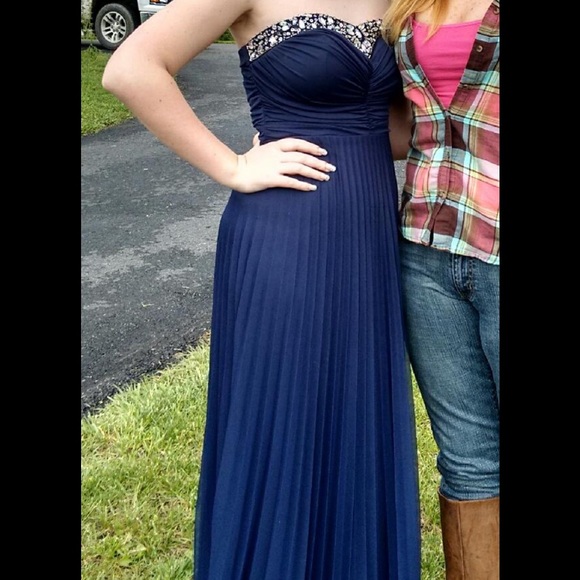 Navy Blue Strapless Prom Dress