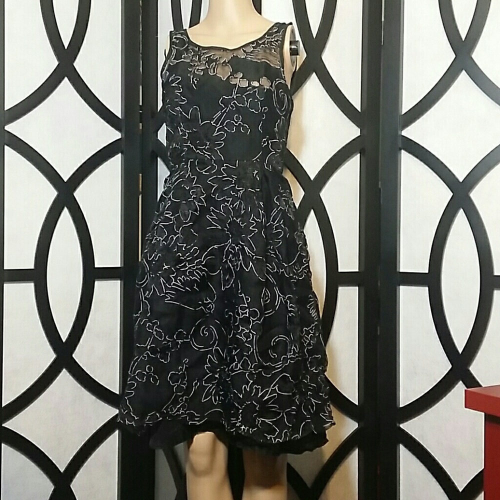 WHBM sheer top lined bottom tie around neck dress