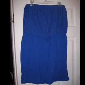 Blue cotton strapless dress