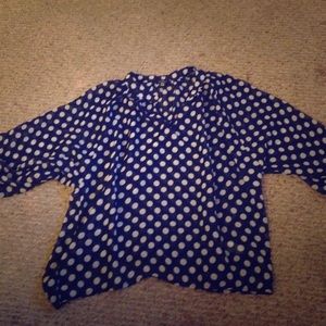 Zunie Blue top with white polka dots
