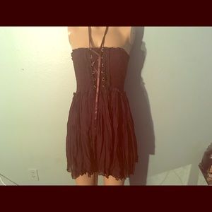 Boho brown corset lace up hippie fairy dress