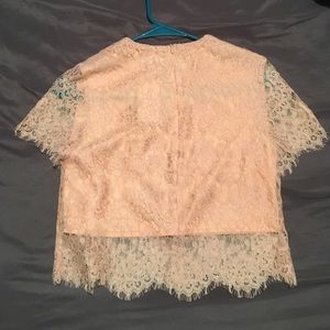 Space 46 Tops - Short sleeve pink lace crop top Space 46 Tops - Short sleeve pink lace crop top