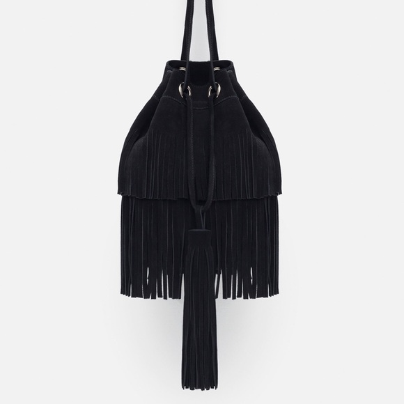 Zara Fringed Leather Bucket Bag