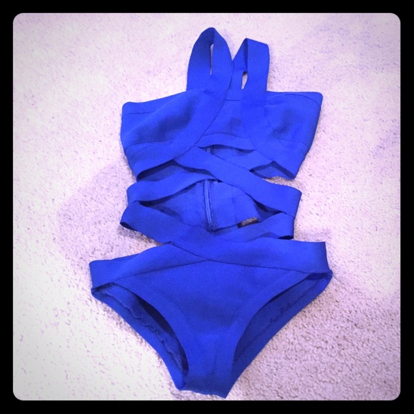 Bandaged blue one piece swimsuit