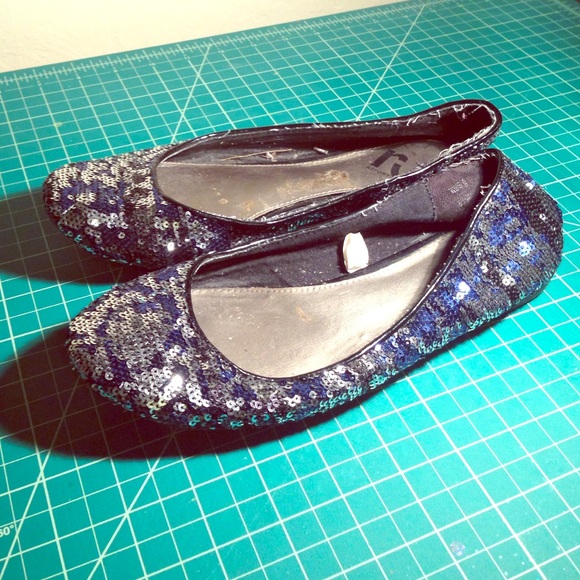Silver, Blue, and Black Sequin Flats