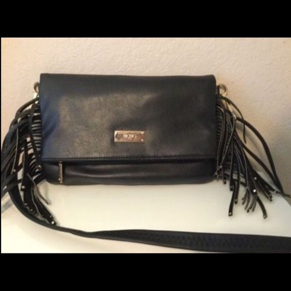 BCBG black leather cross body bag