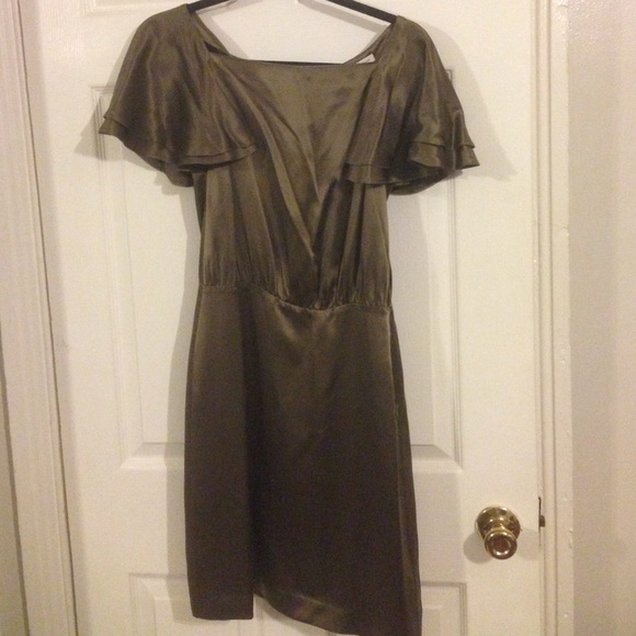 Silk cocktail dress with flutter sleeve , mink