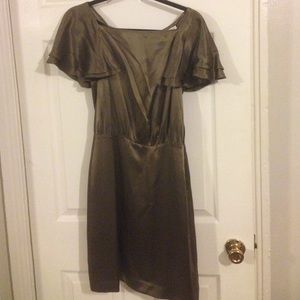 Silk cocktail dress with flutter sleeve , mink