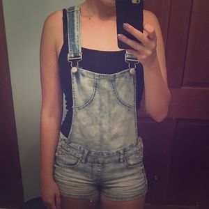 Light wash overall shorts