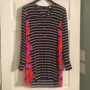 Silk J.Crew Navy striped dress w/pink red flowers