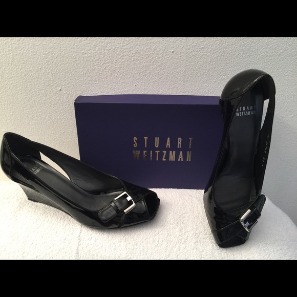 Stuart Weitzman Black Patent Leather Wedge