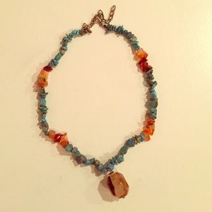 Anthropologie turquoise and natural gem necklace