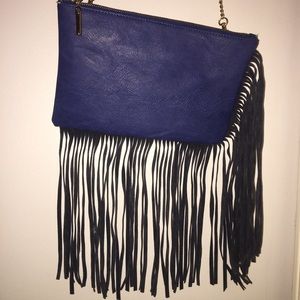 Navy colored fringe purse