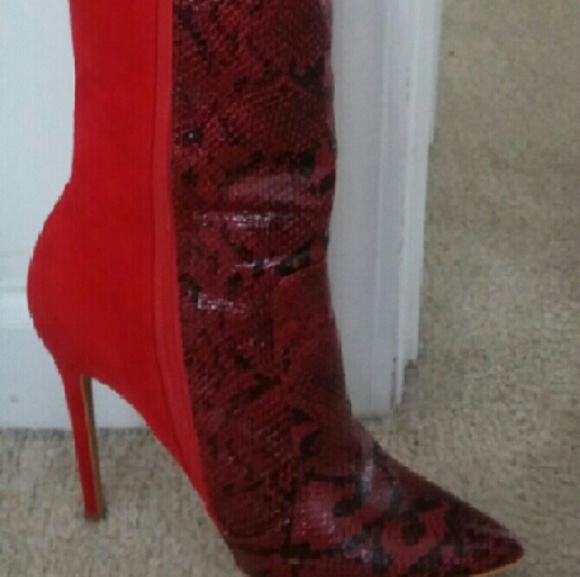 Red Hot snakeskin and faux suede ThighHigh