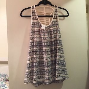Navy and White Tribal Tank