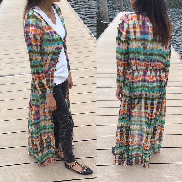 ✨ NWT ONE LEFT Boho Colorful Tie Dye Maxi Cardigan