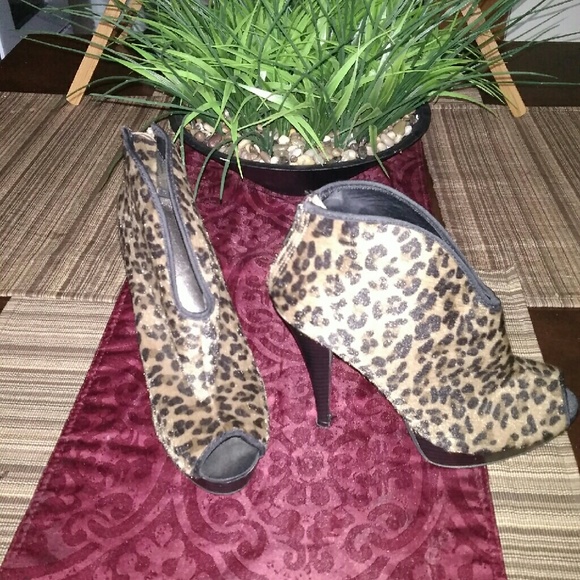 Leopard Print  Suede Peep - Toe Booties