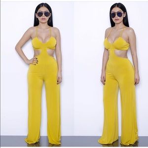 Mustard yellow one piece cut out romper Small