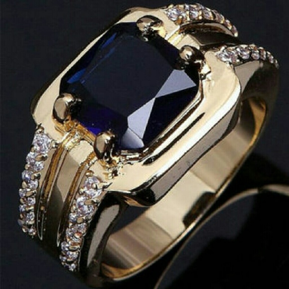 18k Gold Filled Elegant Blue Sapphire Ring Size8,9