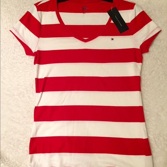 Tommy Hilfiger stripe red& white top, Size M