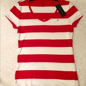 Tommy Hilfiger stripe red& white top, Size M