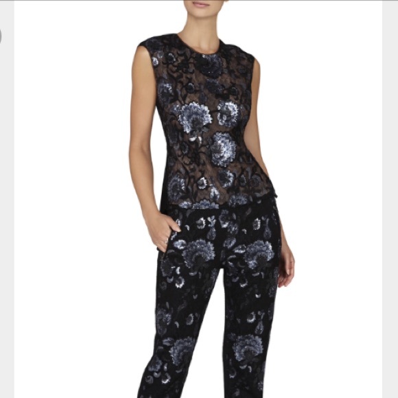 BCBG Floral Sequin Embellished Peplum Top