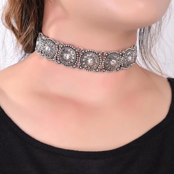 Bohemian Silver Choker Necklace