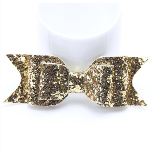 Glam Gold Glitter Big Bun Bow Cheerleader Hair - Picture 2 of 2