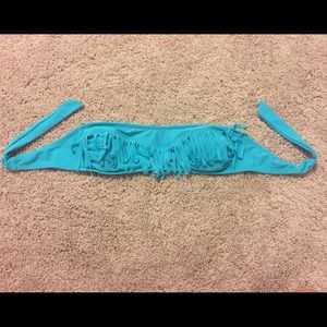 Blue fringe strapless swim top
