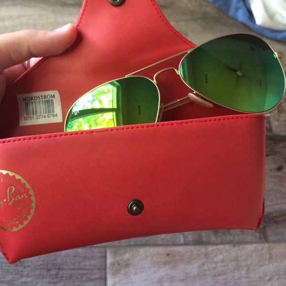 Ray Ban Aviator Green Lens Sunglasses - Picture 1 of 4