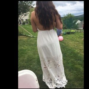 Lulus: Dashing Dame Ivory Lace Halter Maxi Dress