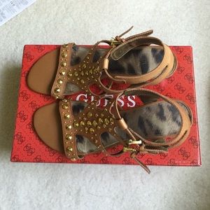 Guess Aidana Medium Brown Leather studded sandals