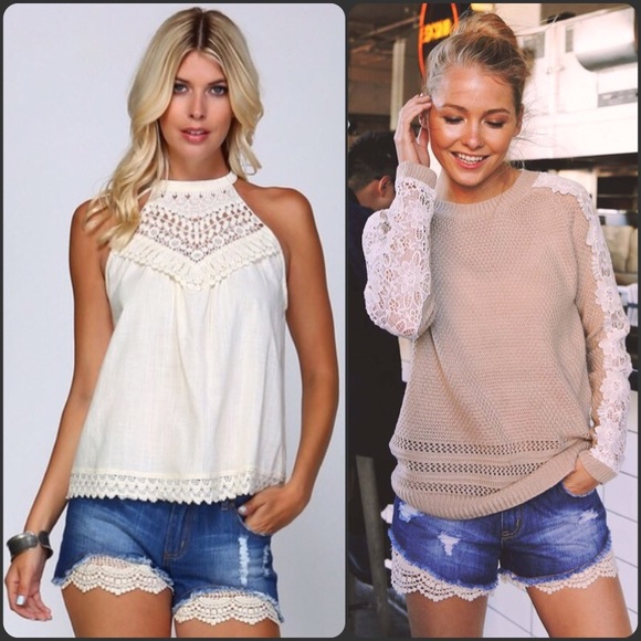 SOLD OUT Lace Crochet Trim Distressed Denim Shorts - Picture 4 of 4