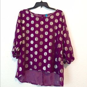 Metallic and Purple Patterned Shift Top