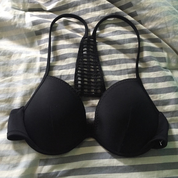 Black macramé t-back push up bikini top