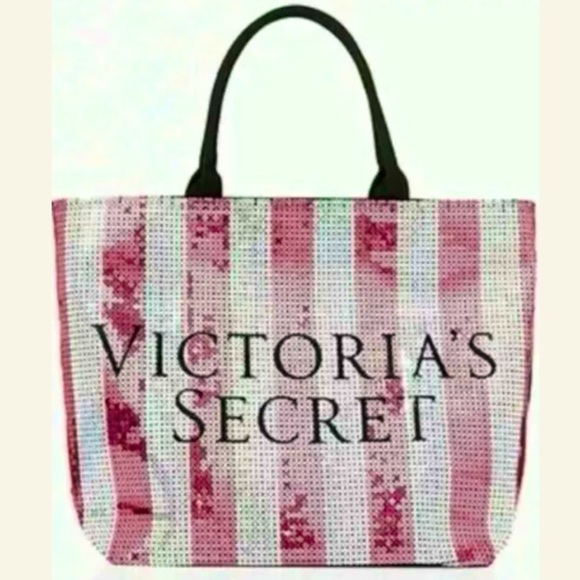 Victoria's Secret Handbags - VS  Limited Edition Silver&Pink Stripe Sequin Tote
