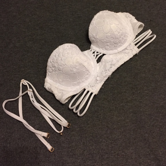 VS White lace midi beach bandeau bikini top