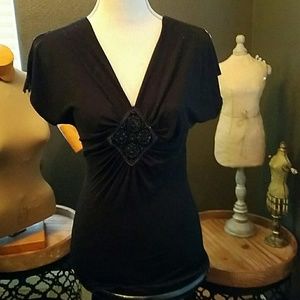 Beaded detailed black casual or dressy top