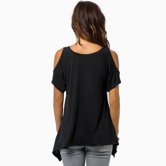 Black Cold Shoulder Tee - Picture 2 of 3