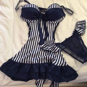 Navy blue and white sexy set