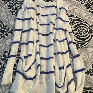 Blue and white striped cardigan