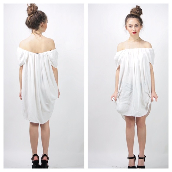 🔥White off the the shoulder mini dress wedding - Picture 2 of 4