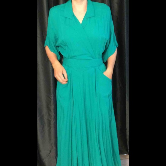 Vintage 1980's Jade Belted Dress