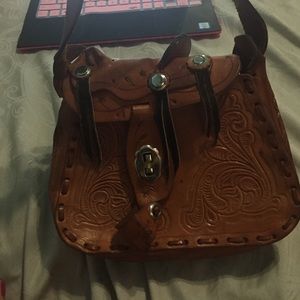 hand tooled leather western hangbag purse